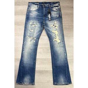Preme Stacked Flare Fit Jeans Men's Size 34x35 Distressed Indigo PR-WB-1353 NWT